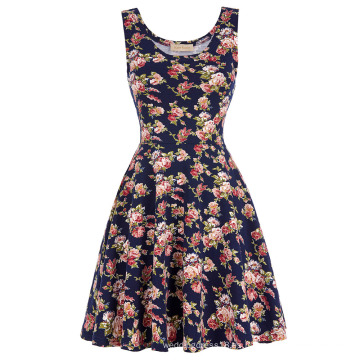 Kate Kasin Elegante y Slim Fit Casual sin mangas U-cuello vestido de verano de impresión floral KK000297-1